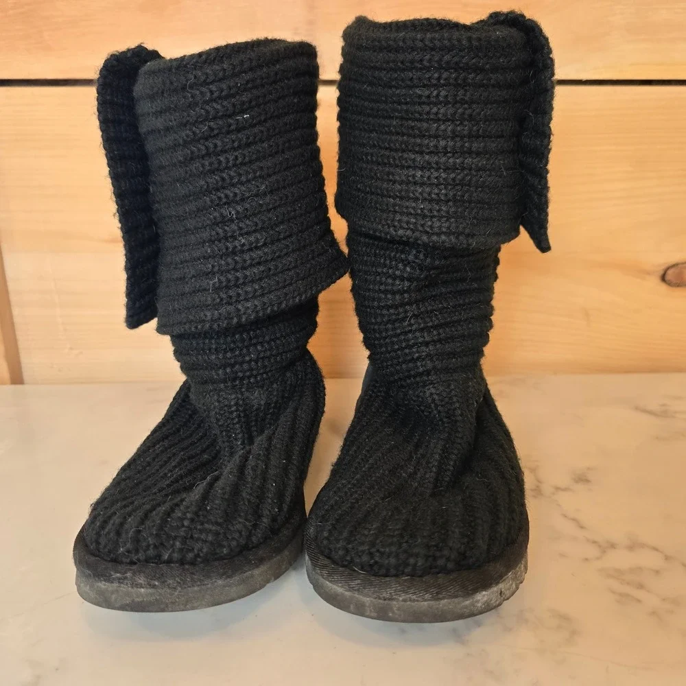 Ugg Cardy Boot Womens 6 Black Knit Fold Over Boots